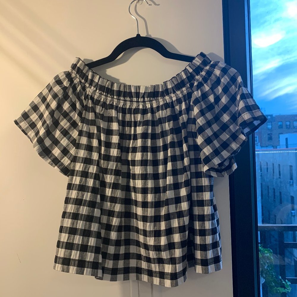 Mango Gingham Check Off-Shoulder Top Black & White